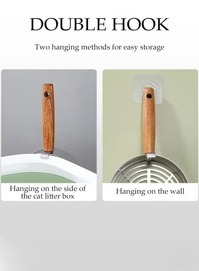 Stainless steel Cat Litter Scoop,Mesh Scooper with Wooden Handle and End Hole,Rust-Resistant Litter Shovel for Cats - Image 2
